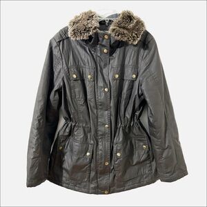 Michael Michael Kors Jacket Detachable Fur Trim Collar Zip Snap Front Insulated